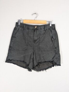 Aerie • Raw Hem • Charcoal High Rise Linen Blend Boho Shorts - size Medium